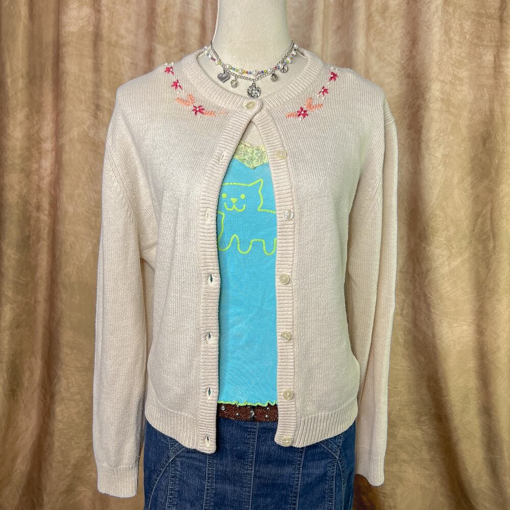 Y2K Floral Cardigan Sweater Embroidered Long Sleeve Knit Button Up Cottagecore